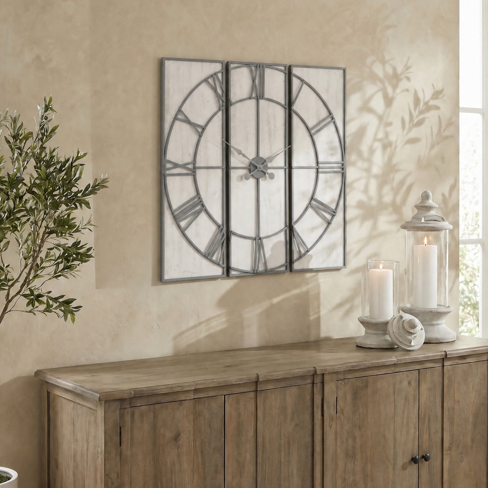 Round Wall Clock 59cm Natural Finish
