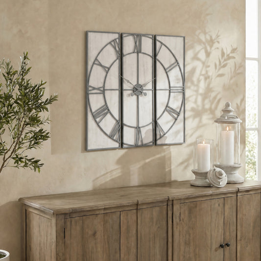 Large Round Panelled Metal Wall Clock Multi-Panel Face 112cm