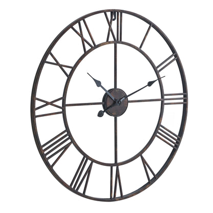 Bronze Skeleton Wall Clock 70cm Antique Bronze Roman Numerals