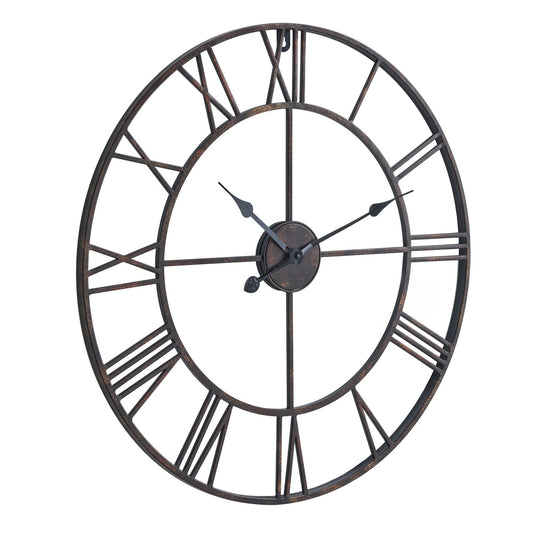 Bronze Skeleton Wall Clock 70cm Antique Bronze Roman Numerals