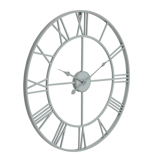 Round Grey Skeleton Wall Clock Open Face Roman Numerals 70cm