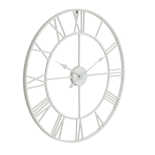 Round White Skeleton Wall Clock Open Face Roman Numerals 70cm