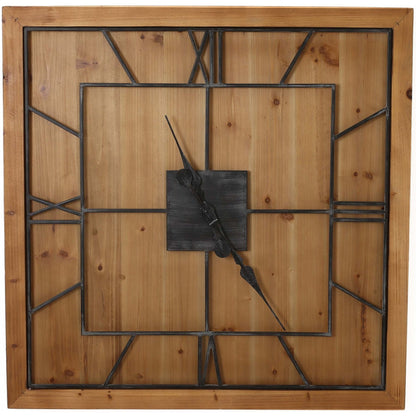 Square Wooden Wall Clock Grey Metal Roman Numerals 60cm