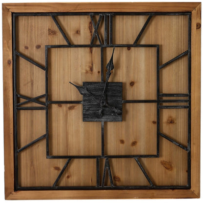 Large Square Wooden Wall Clock Grey Metal Roman Numerals 90cm