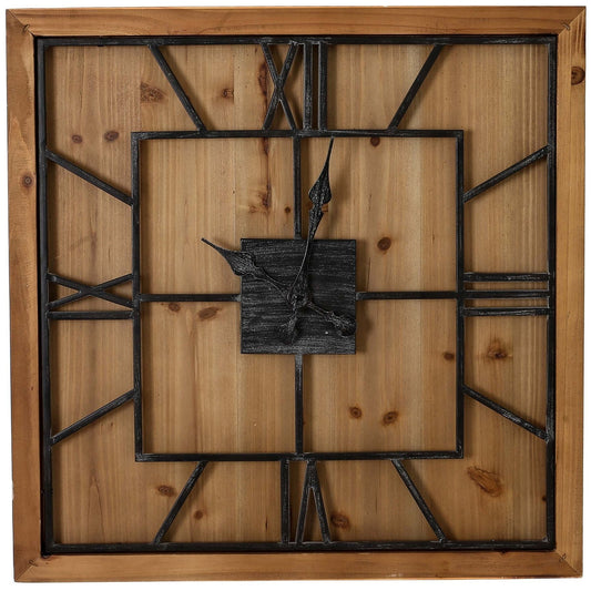 Large Square Wooden Wall Clock Grey Metal Roman Numerals 90cm