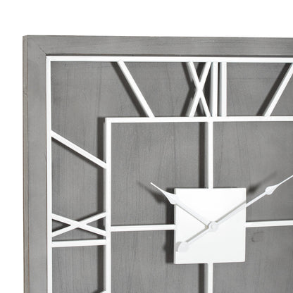 Square Grey Wooden Wall Clock 60cm - side view