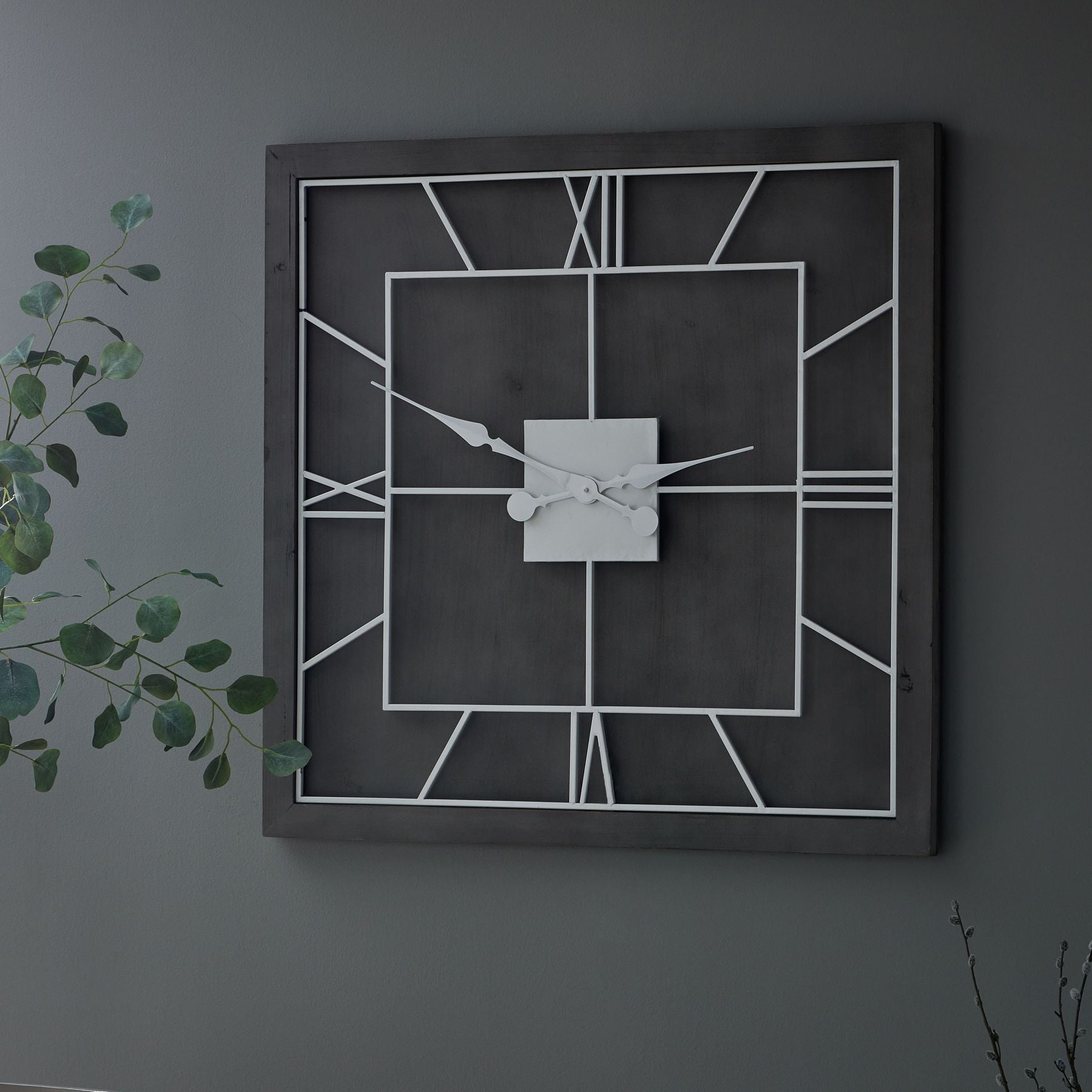 Square Grey Wooden Wall Clock 60cm - lifestyle
