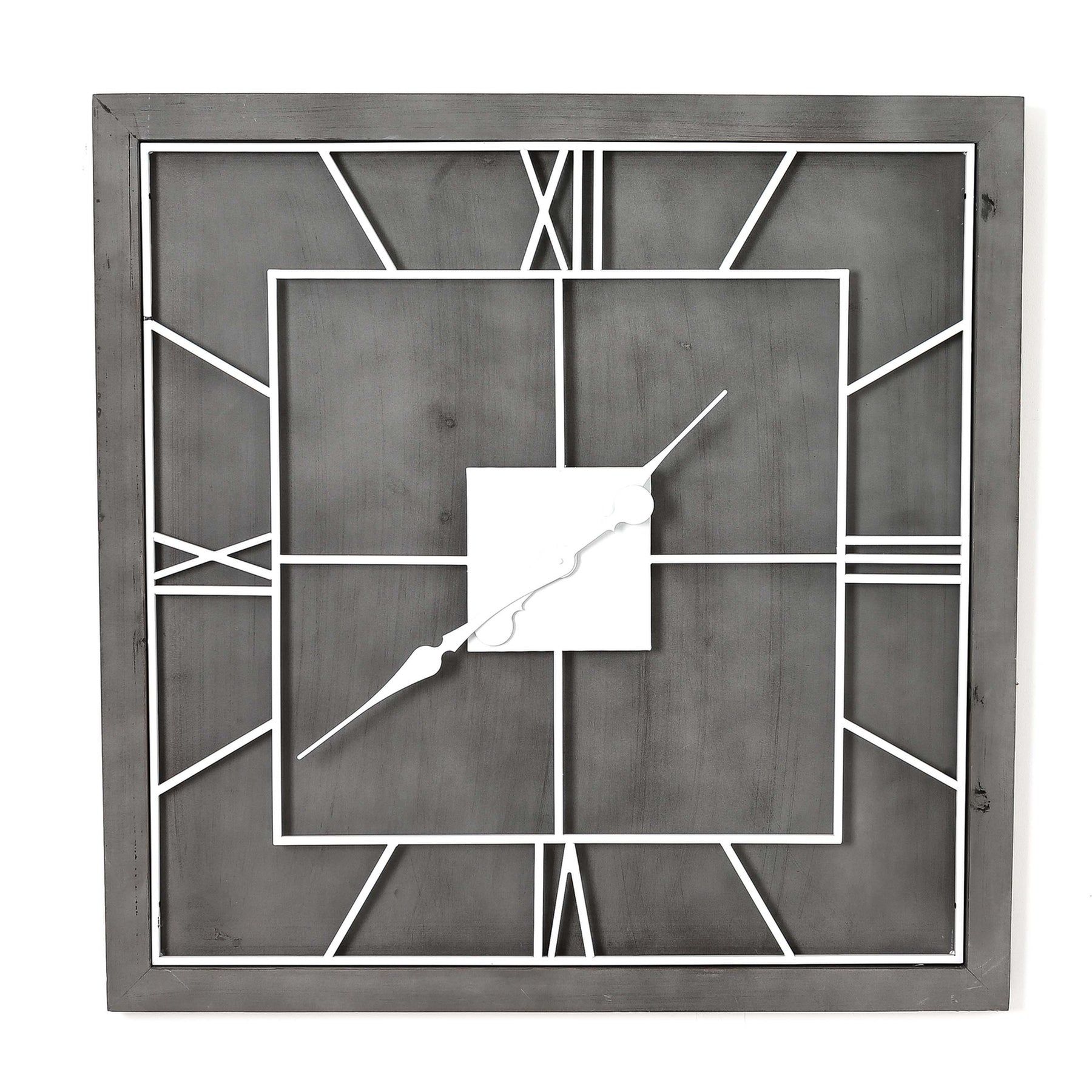 Square Grey Painted Wooden Wall Clock White Metal Numerals 60cm