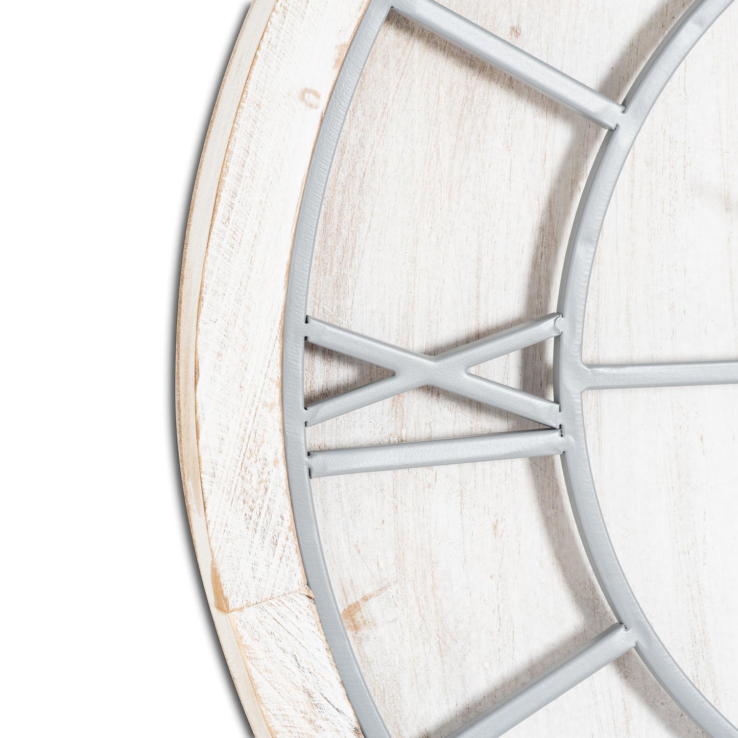 Round Whitewashed Wooden Wall Clock 60cm - detail