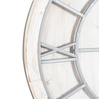 Round Whitewashed Wooden Wall Clock 60cm - detail