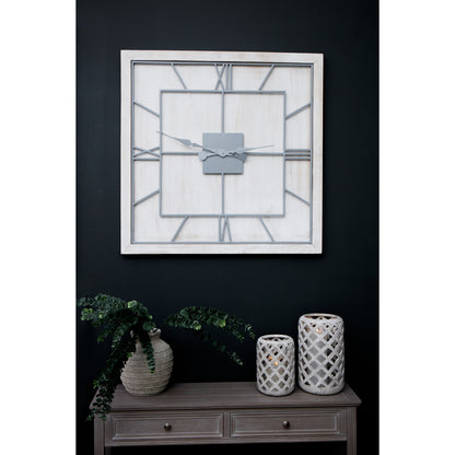 Large Square Whitewashed Wooden Wall Clock 90cm - detail