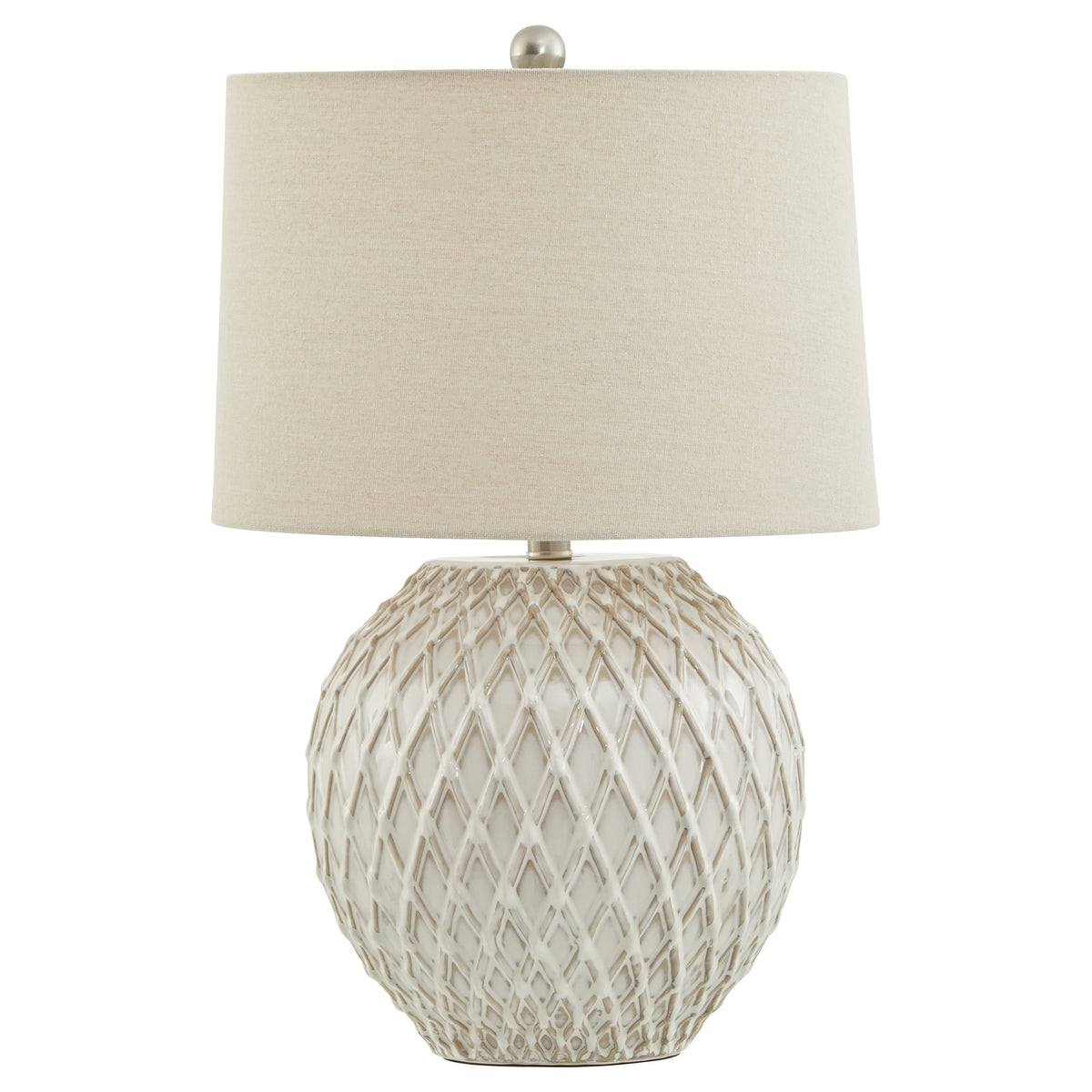 Lattice ceramic table lamp close detail of pierced lattice pattern