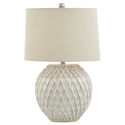 Lattice ceramic table lamp close detail of pierced lattice pattern