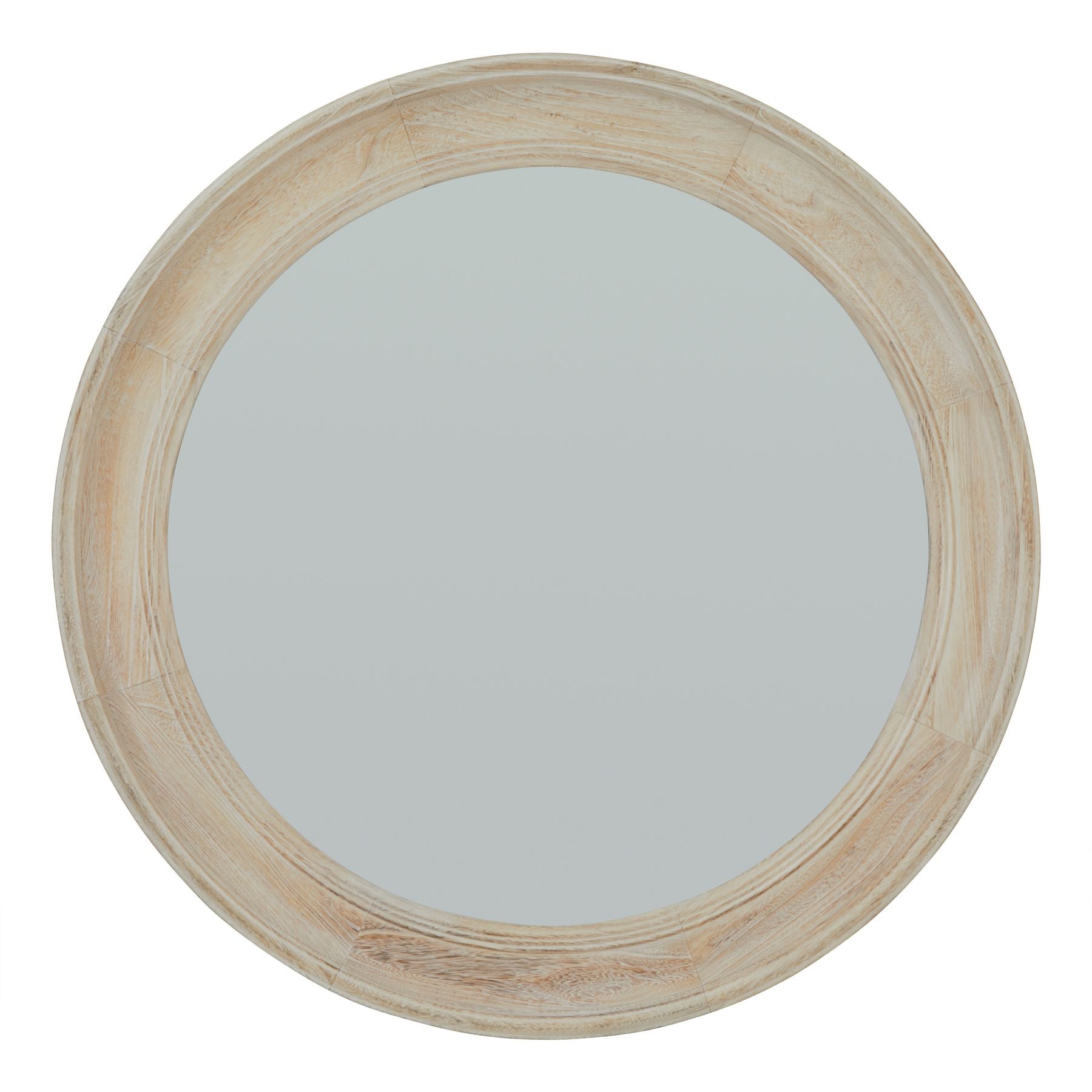 Round Washed Wood Framed Wall Mirror 90cm