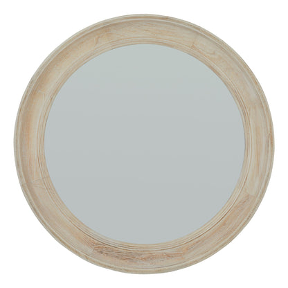 Round Washed Wood Framed Wall Mirror 90cm