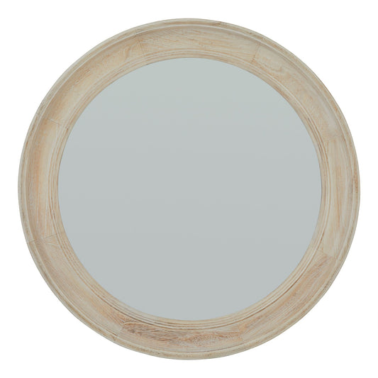 Round Washed Wood Framed Wall Mirror 90cm