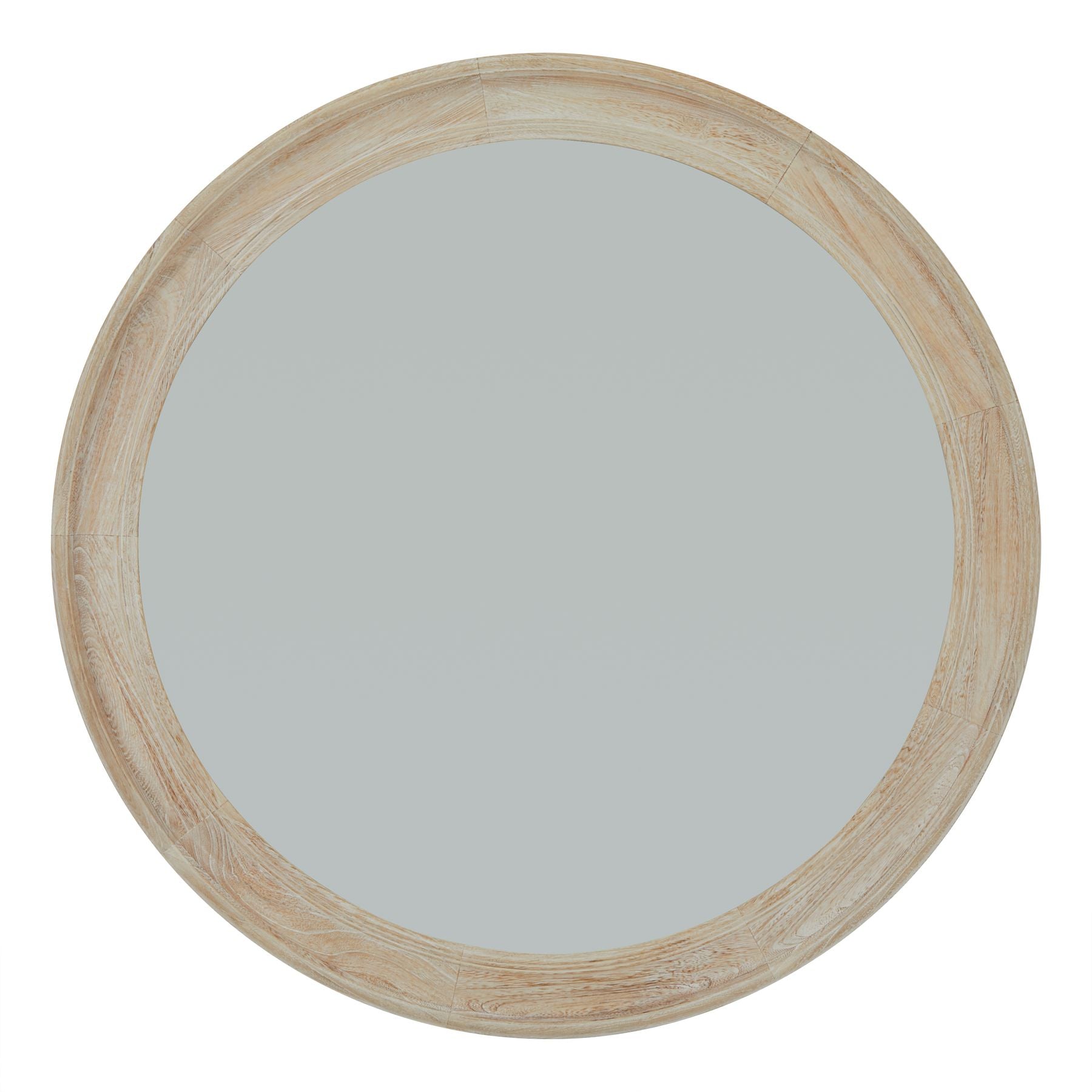 Large Round Washed Wood Framed Wall Mirror 120cm