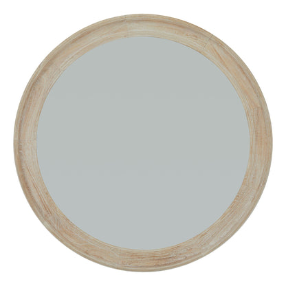 Large Round Washed Wood Framed Wall Mirror 120cm