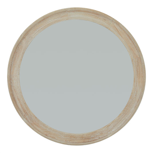 Large Round Washed Wood Framed Wall Mirror 120cm
