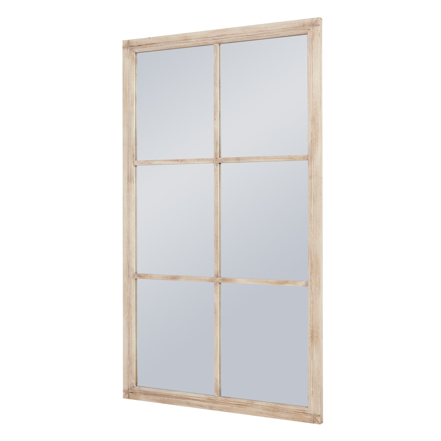 Washed Wood Large Window Mirror - angle