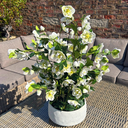 Large White Hellebore In Grey Pot Artificial Flower detail