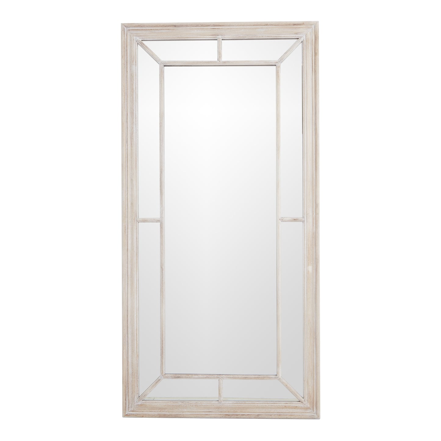 Large Washed Wood Framed Window Wall Mirror Multi-Panel 200x100cm