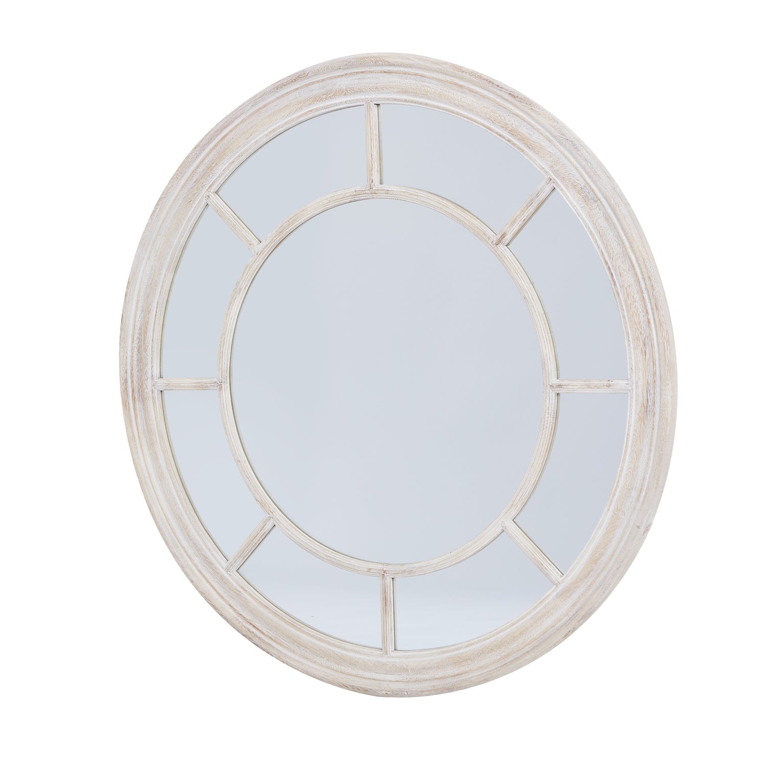 Round Washed Wood Mirror - angle