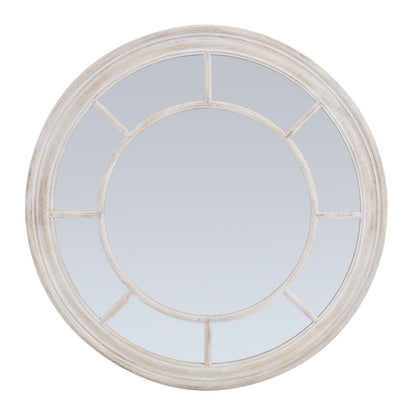 Round Washed Wood Framed Wall Mirror 90cm
