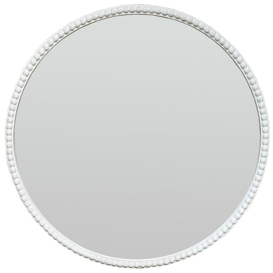 Round Washed Wood Beaded Wall Mirror Woven Bead Frame 76cm