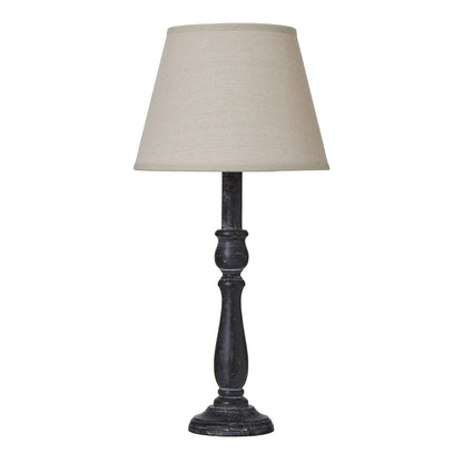 Ravenna column table lamp with distressed black base and linen shade