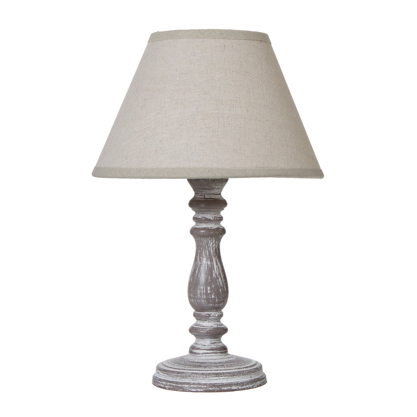 Setia column table lamp with weathered base and linen shade