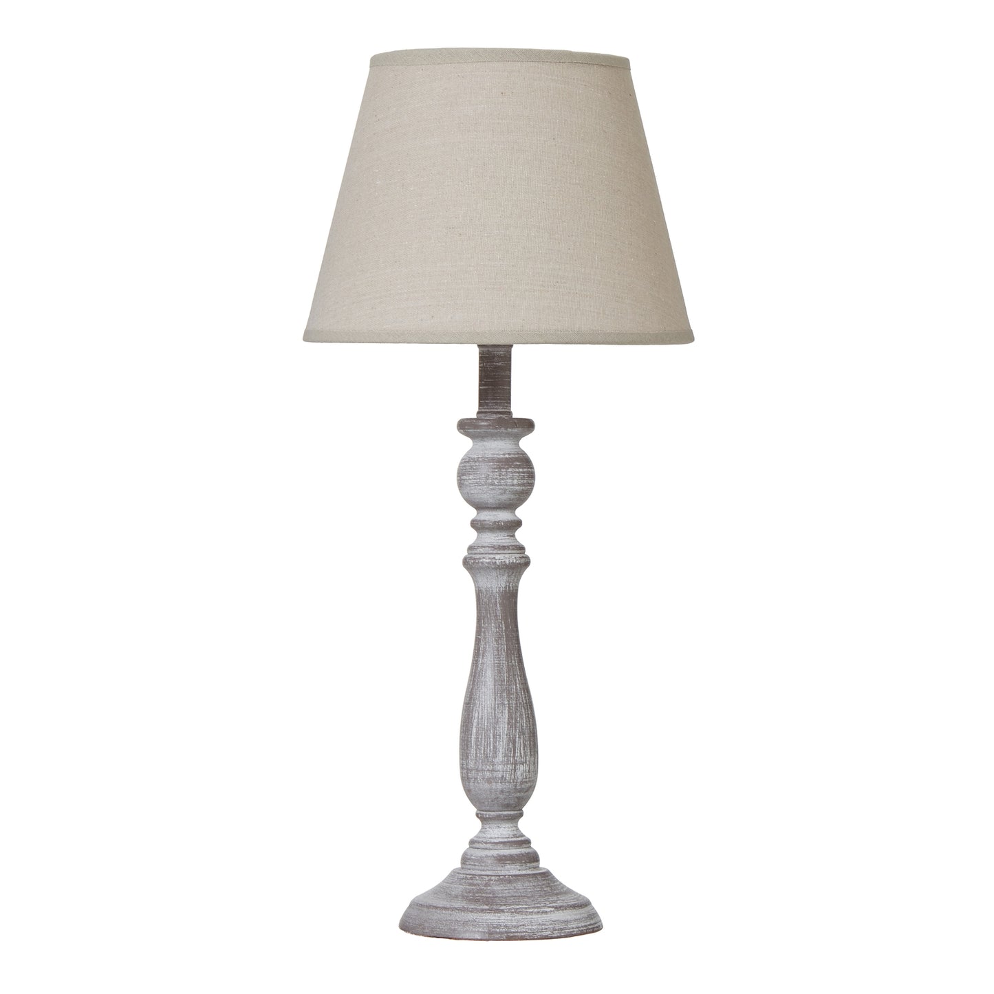 Dunum column table lamp in white carved wood with linen shade