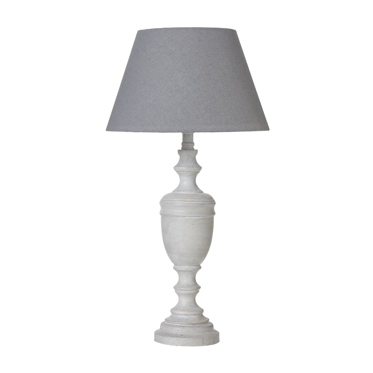 Lentia urn table lamp in weathered white wood with linen shade