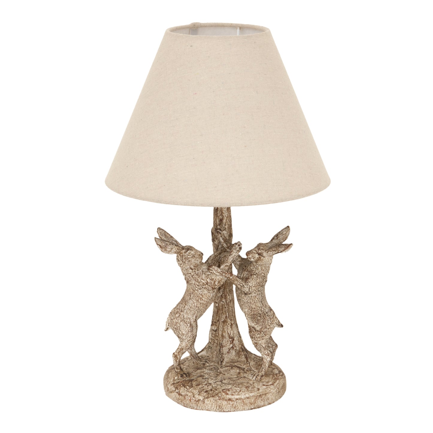 Stonewashed marching hares table lamp with linen shade