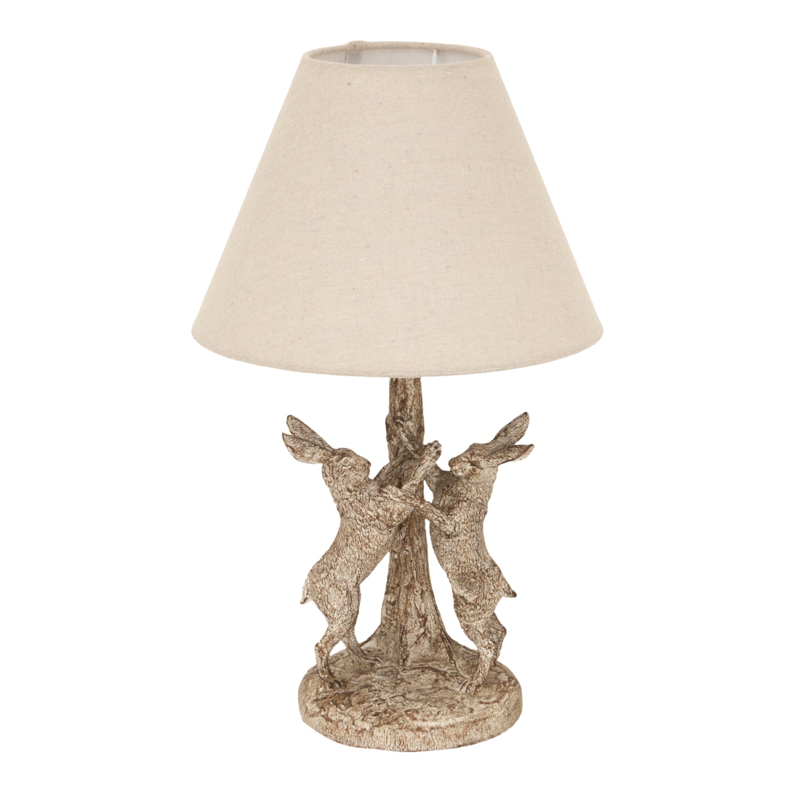 Stonewashed marching hares table lamp with linen shade