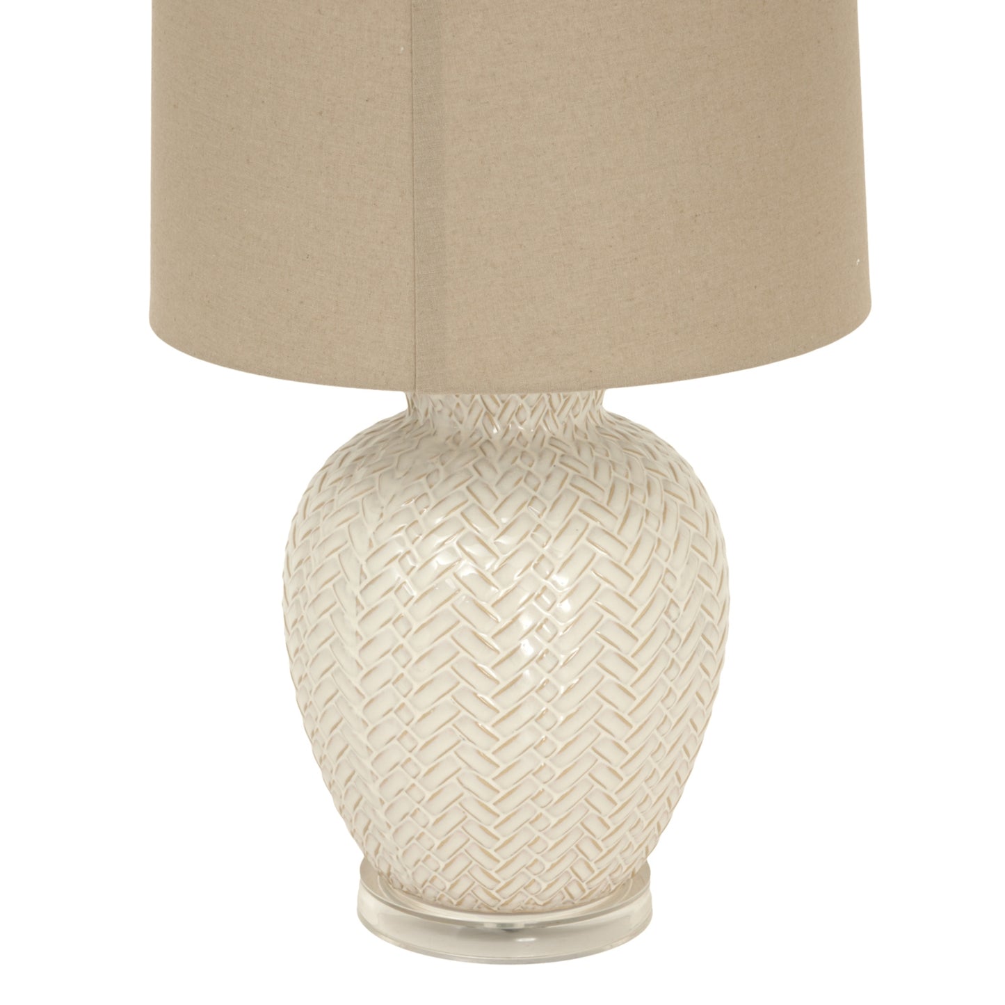 Twill weave ceramic lamp styled on a console table