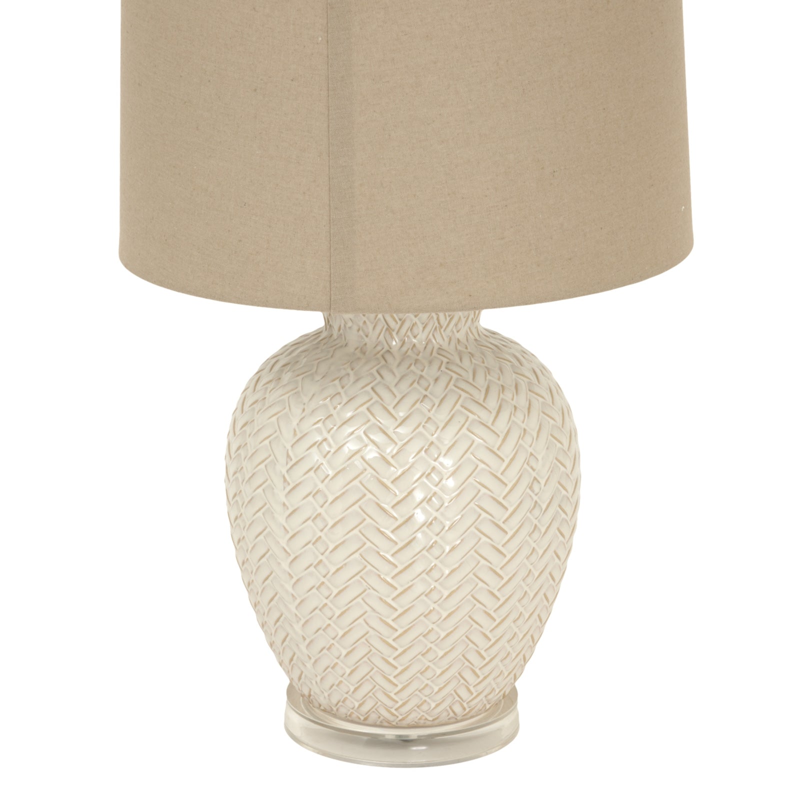 Twill weave ceramic lamp styled on a console table