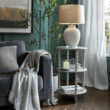 Twill weave ceramic table lamp in white with linen shade