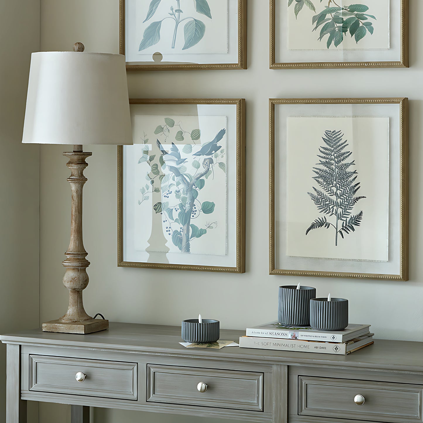 Pallido candlestick table lamp with pale finish and linen shade