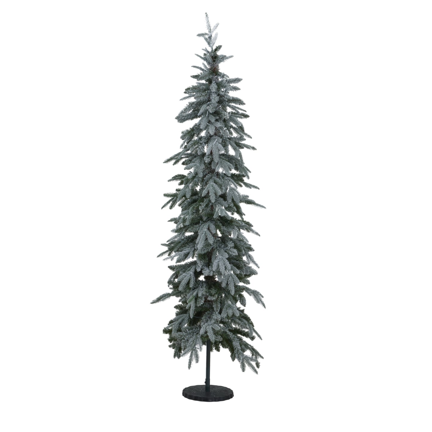 Slim snowy woodland pre-lit Christmas tree with 200 LED lights, 210cm