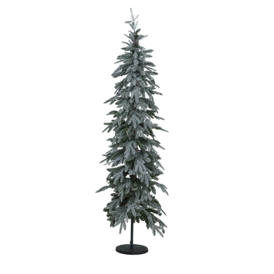 Slim snowy woodland pre-lit Christmas tree with 200 LED lights, 210cm