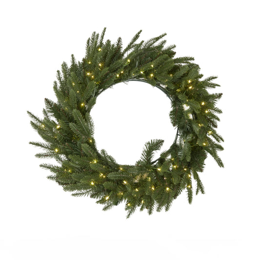 Green Pre-Lit Woodland 100 LED Fir Christmas Wreath
