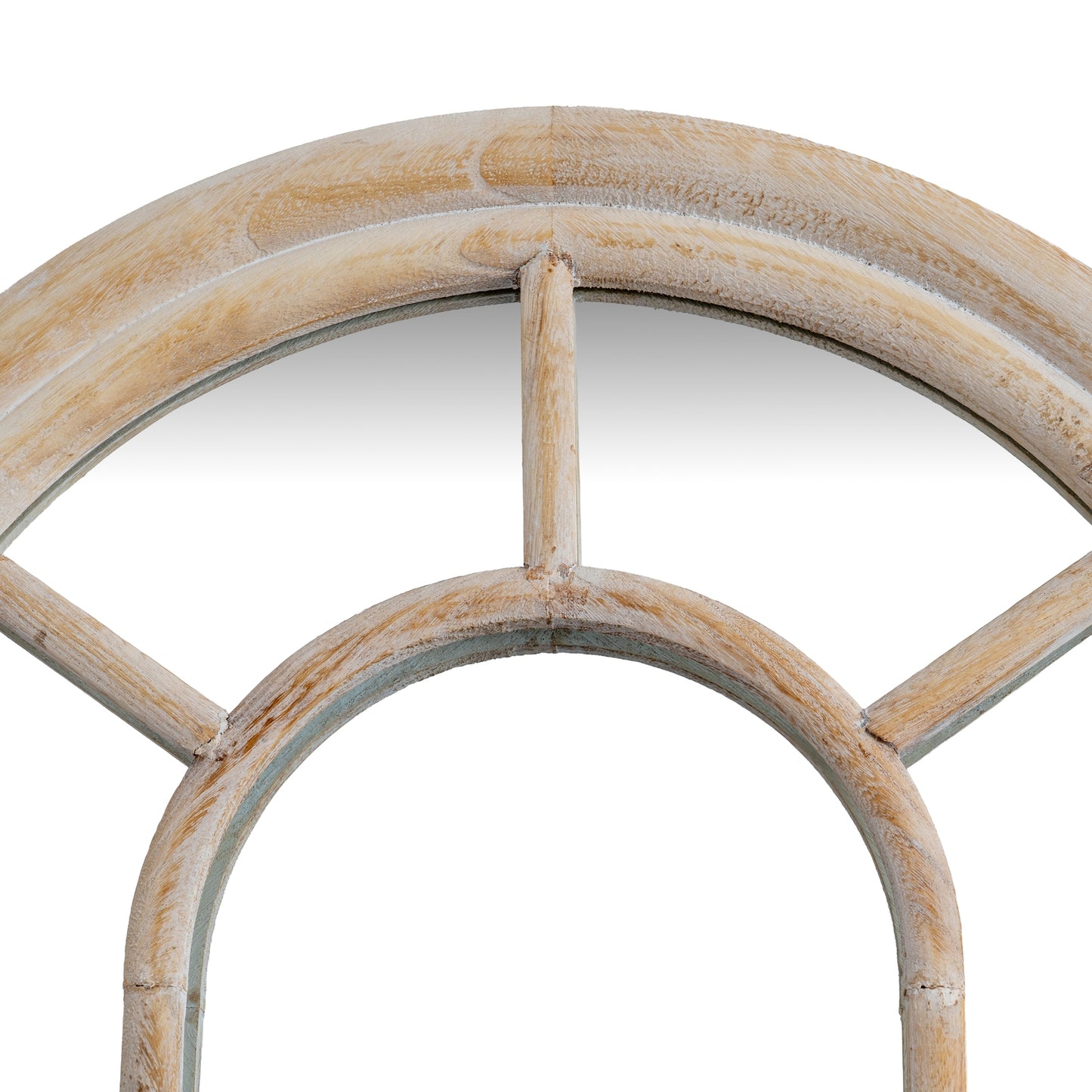 Washed Wood Tall Arched Window Mirror - angle