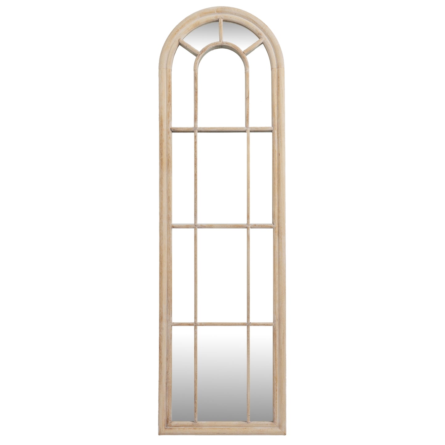 Washed Wood Tall Arched Window Wall Mirror Multi-Panel 170x50cm