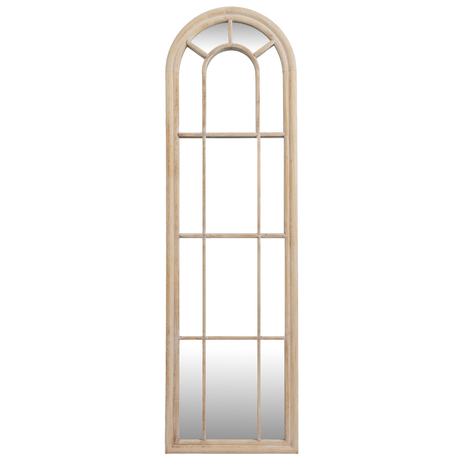 Washed Wood Tall Arched Window Wall Mirror Multi-Panel 170x50cm