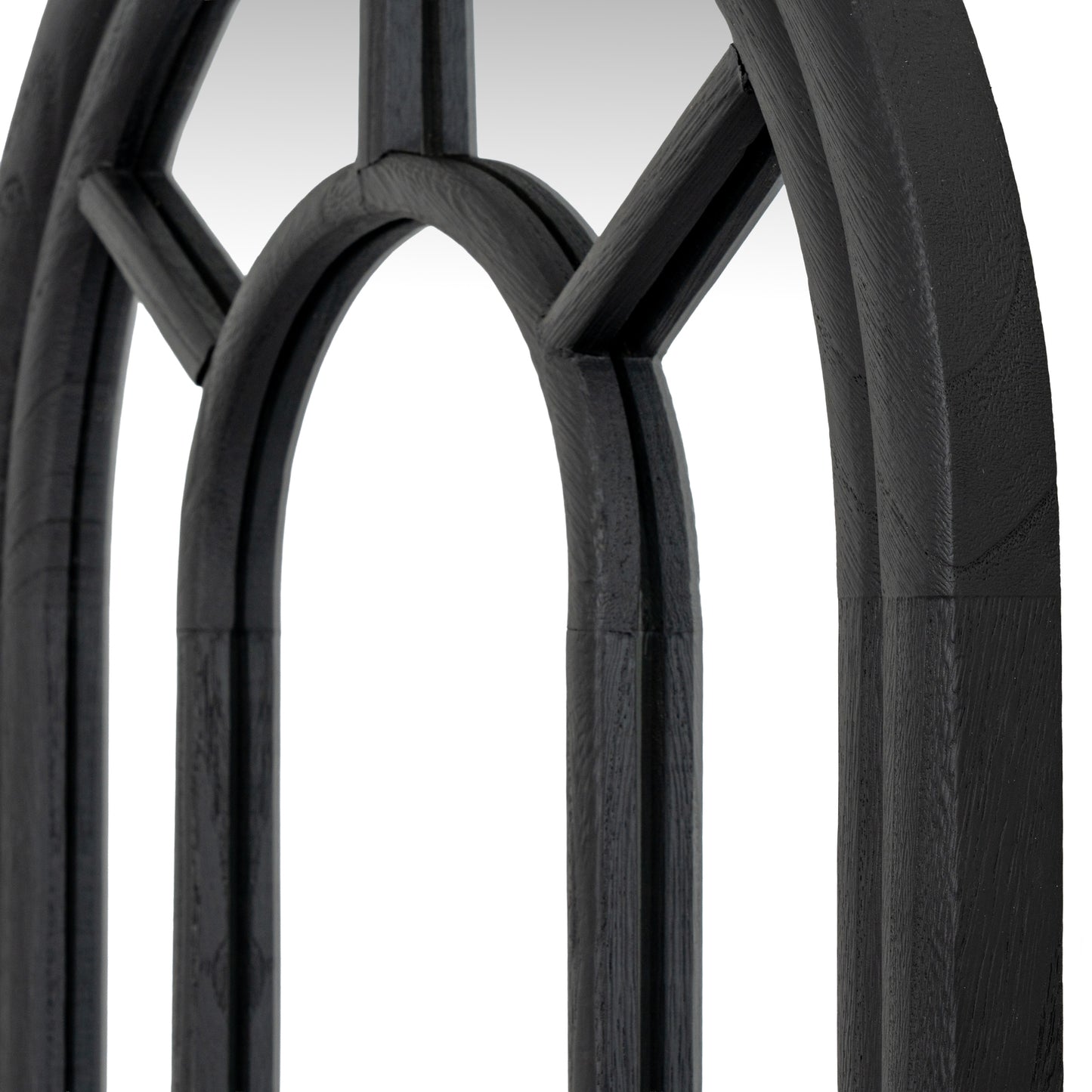Black Wood Tall Arched Window Mirror - angle