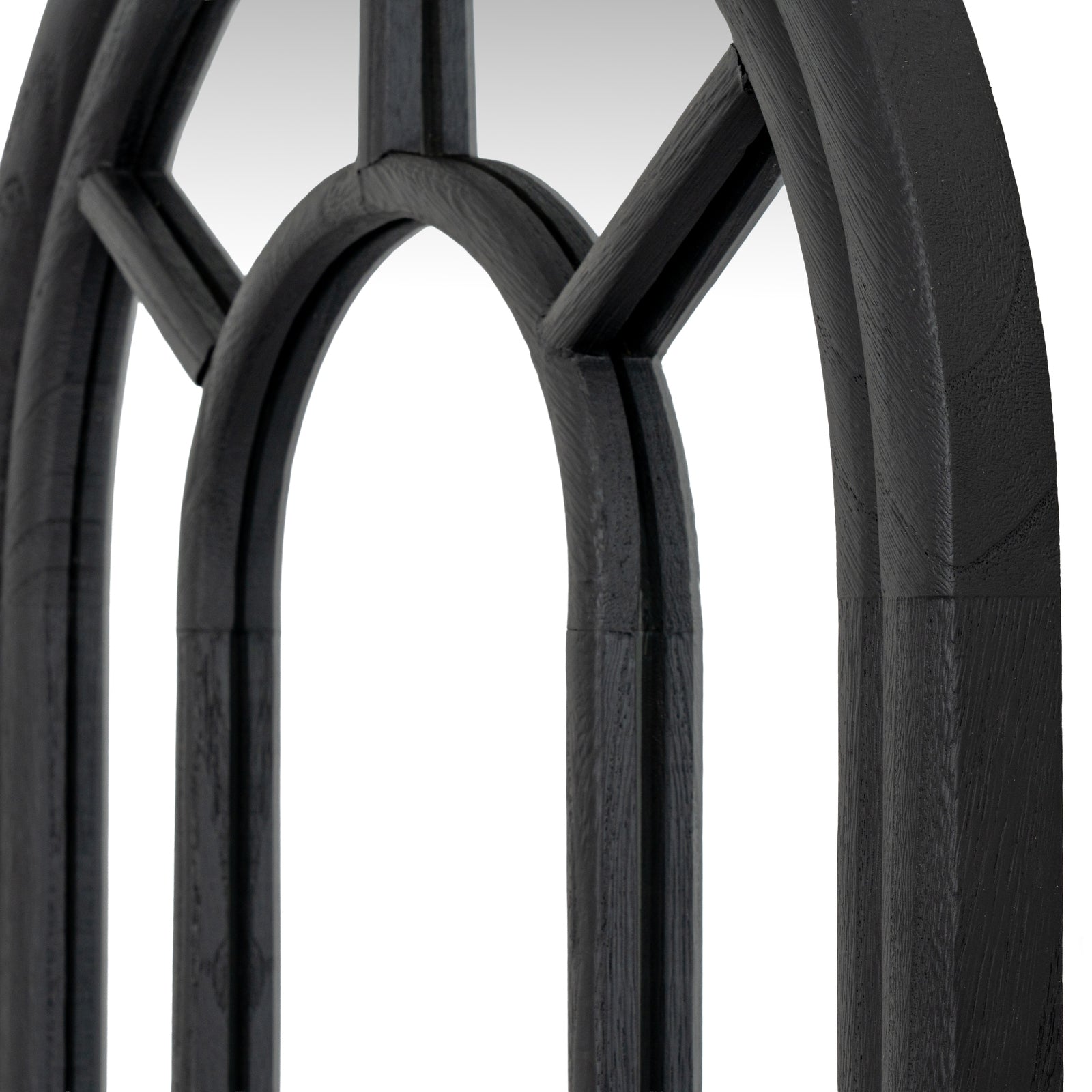 Black Wood Tall Arched Window Mirror - angle