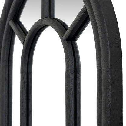 Black Wood Tall Arched Window Mirror - angle