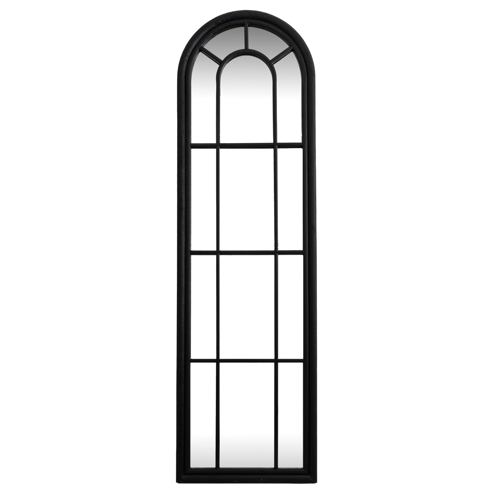 Black Wood Tall Arched Window Wall Mirror Multi-Panel 170x50cm