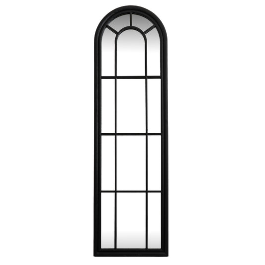 Black Wood Tall Arched Window Wall Mirror Multi-Panel 170x50cm